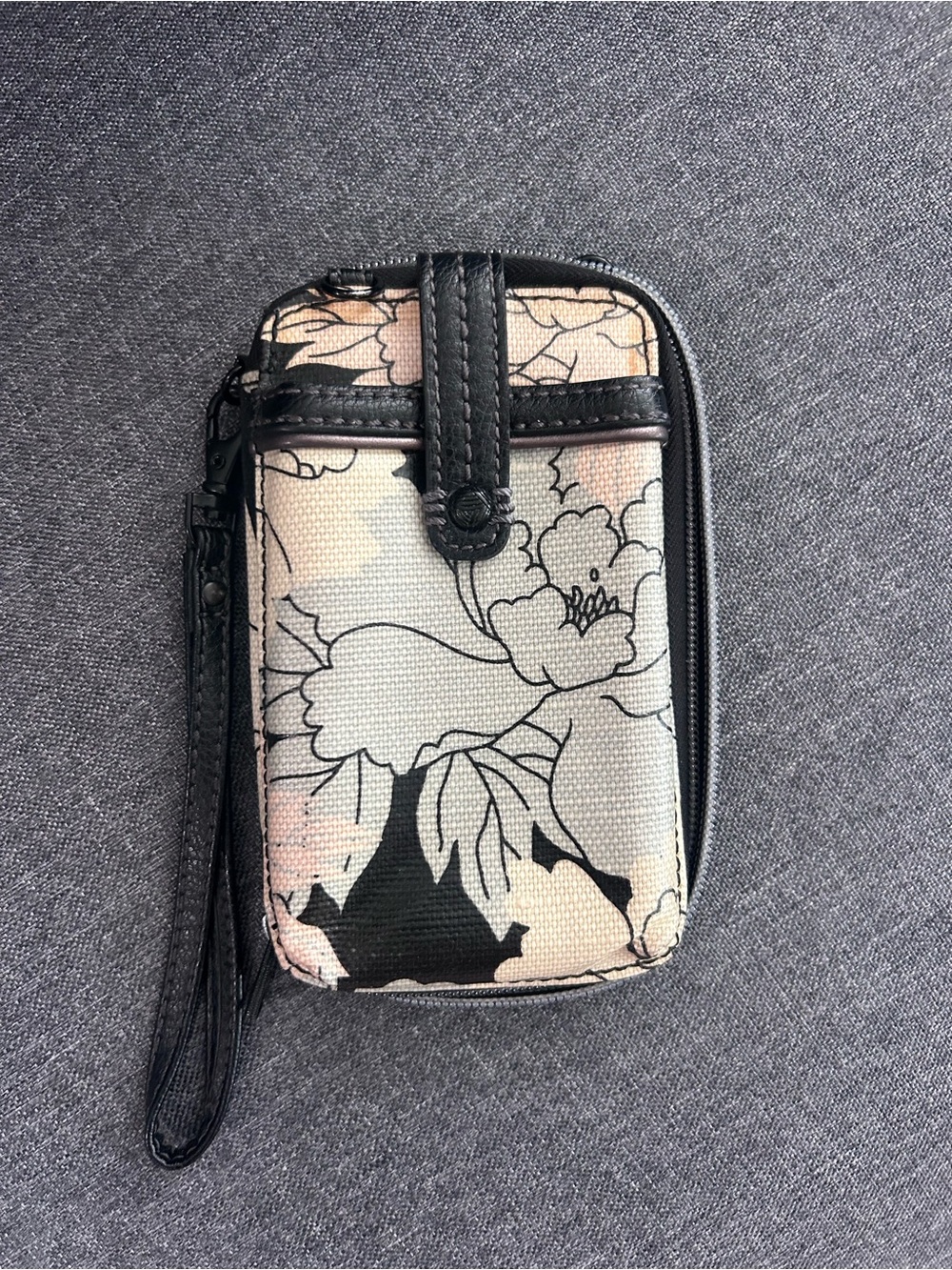 Floral Print Wristlet Phone Case Wallet - Black, Cream, & Blue